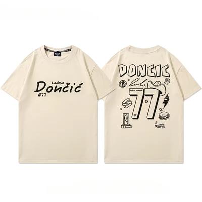 Basketball Mavericks Nr. 77 Doncic Personalisiertes Graffiti Baumwoll-T-Shirt Sportoberteil Herren Damen Trainingskleidung Hohe Qualität