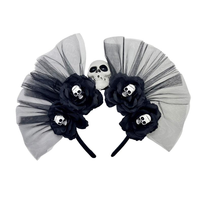 

Day Of the Deads Headpiece Skeleton Flower Crown Headband Halloween Cincos De Mayoes Party Costumes for Womens Gifts чорний