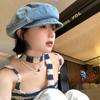 Cloud Octagonal Cap Vintage Peaked Hat Korean Washed Denim Beret  Women