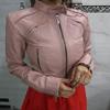 Noora Women's Lambskin Leather Cropped Jacket, Biker Crop Style Punk, Street, Club & Party wear Jacket BABYPINK