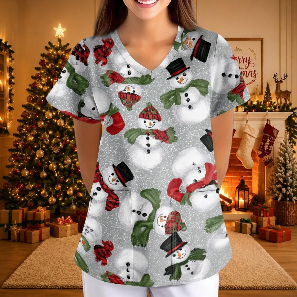 Women's Casual 3/4 Sleeve Neck Christmas Print Top for Holiday Parties