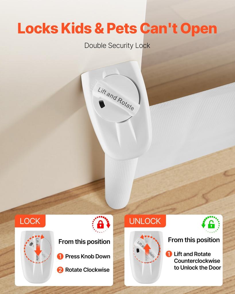 Retractable Baby Gate, Extends To 1850 Mm Wide, 795 Mm Tall, with Security Lock, Easy To Use, Walk Through Without Tripping, Mesh Dog Gate for Stairs,