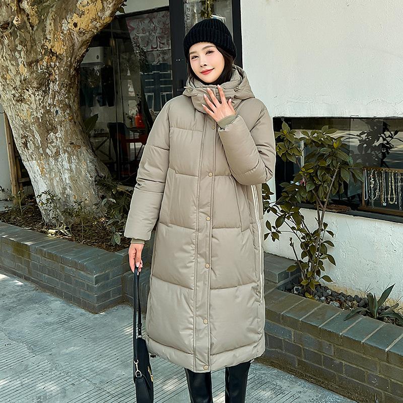 Down cotton jacket women's mid-length over the knee new Korean version of loose Hong Kong style ins thick cotton jacket for the winter of 2025