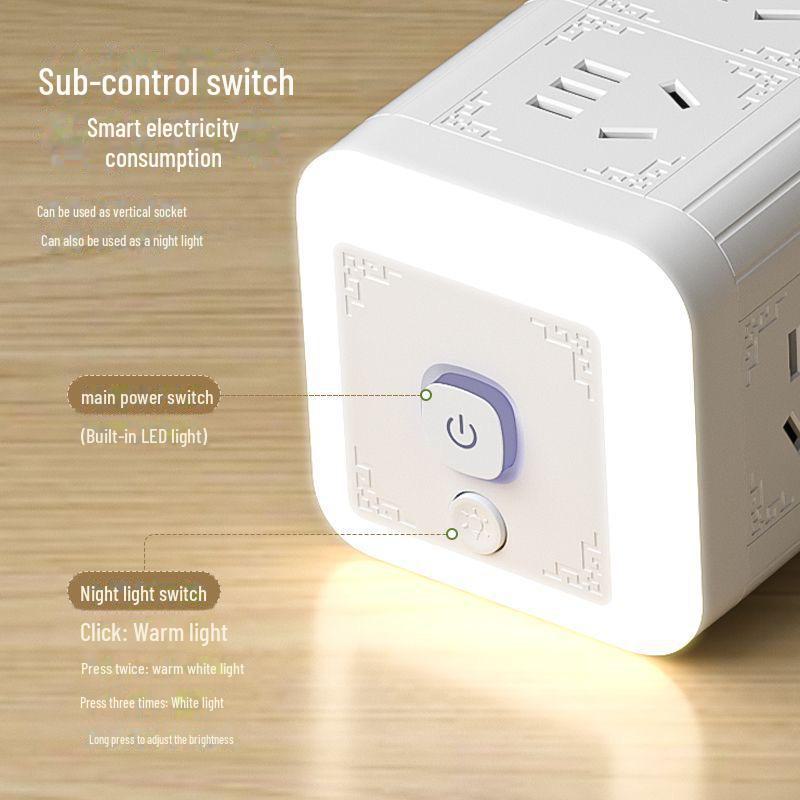 Multi-function Tower Power Strip with USB, Overload Protection, and Night Light