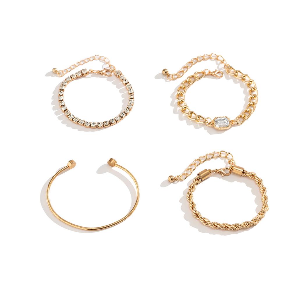 Accessories, stacked metal open bracelets, women's bracelets, niche full diamond twist chain bracelet set