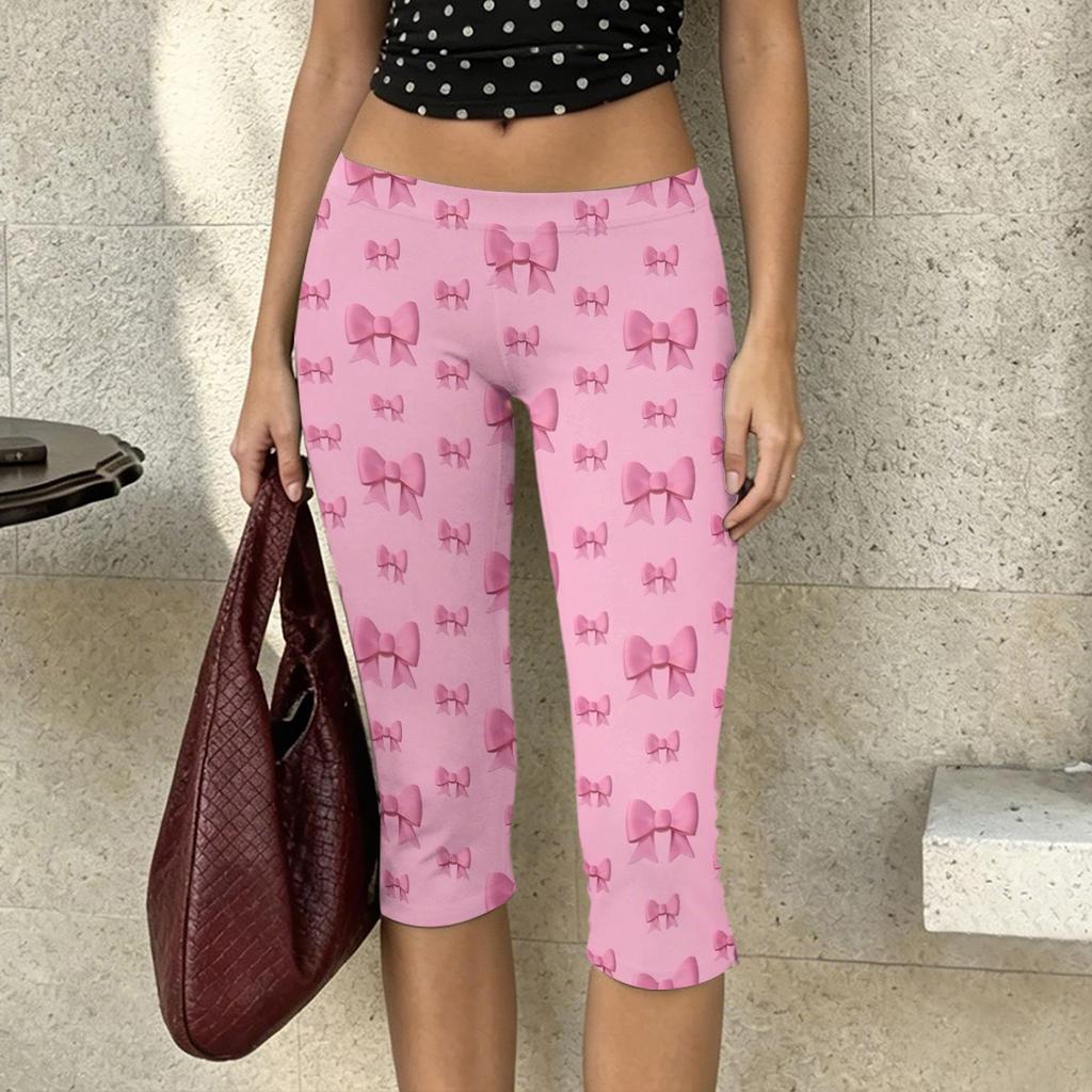 Women’s Polka Dot Print Milk Silk Capri Pants High Waist Stretchy Slim Fit Elastic Waistband Lightweight Casual Trousers for Daily Wear
