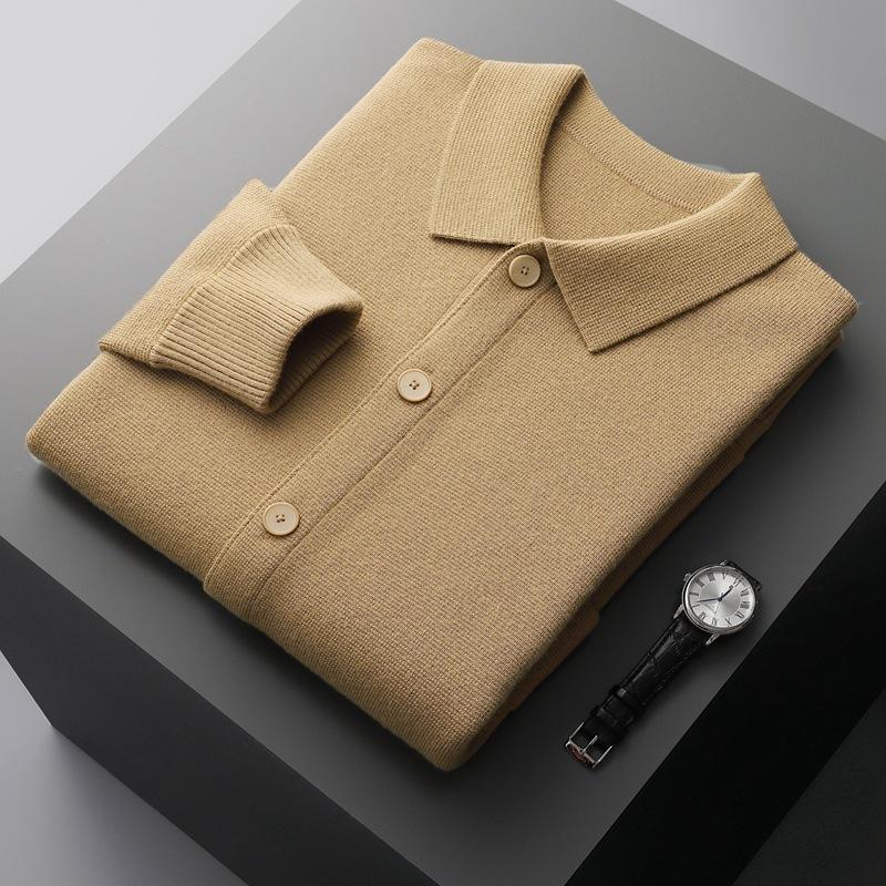 Autumn/Winter Siping Airy Layer Polo Collar Wool Cardigan For Men'S Buttoned Wool Knit Cardigan