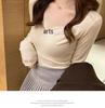 Lace Spliced Brushed Warm Long-Sleeve Women's T-Shirt, Slim Fit, Perfect for Autumn/Winter Layering or Solo Wear.