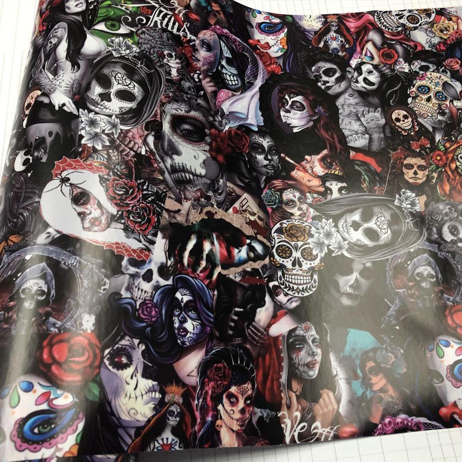 50cm*200/300cm Premium PVC Adhesive Skull Car Sticker Decal Sticker Bomb Vinyl Film Motorcycle Car Wrap Foil Air Bubble Free 10CM X 152CM