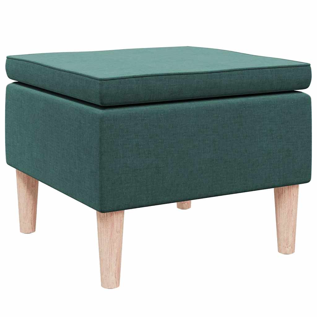 Footstool with Wooden Legs Dark Green Fabric