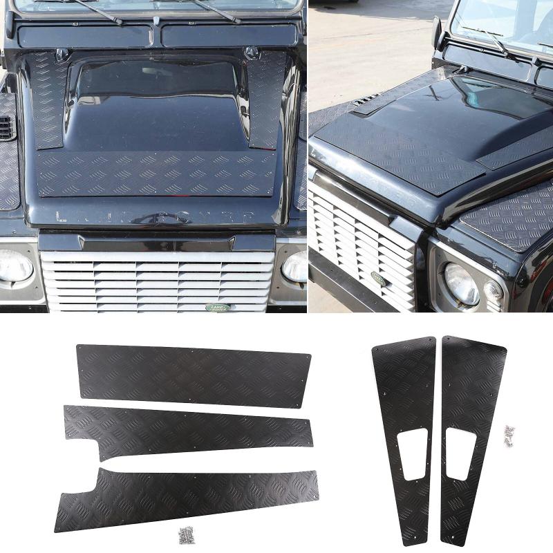 For Land Rover Defender 90 110 130 2004-2018 Aluminum Alloy Black Car Hood Protection Panel Decorate Stickers Car Accessories