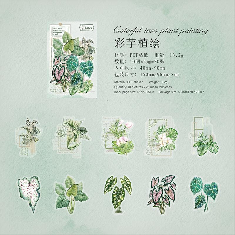 20pcs/1lot Kawaii Stationery Sticker Green Plant Workshop Junk Journal Decorative Scrapbooking DIY Craft Sticker