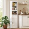 Narrow Bathroom Column with Glass Door Adjustable Shelves Drawer Open Shelf 40x30x165 Cm White