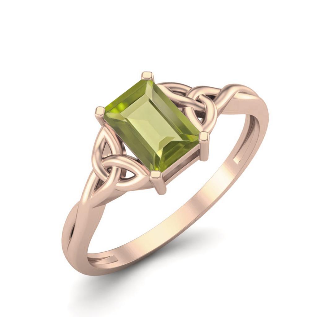 0.60 Ctw Octagon Peridot 925 Sterling Silver Rose Vermeil Celtic Design Trinity Knot Women Promise Ring