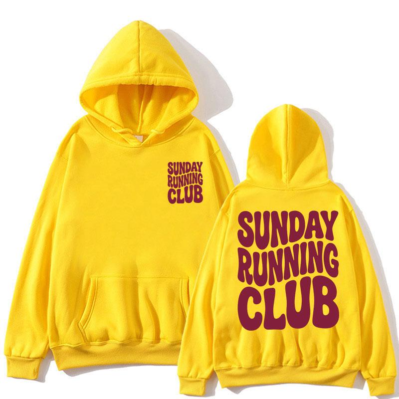 Sunday Running Club Graphic Hoodie Men Women Sporty Jogging Trendy Sweatshirt Oversized Fleece Casua Gifts