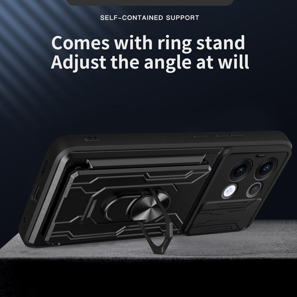 For Oppo Reno13 5G (Global) Case PC+TPU Kickstand Phone Back Cover with Camera Slider