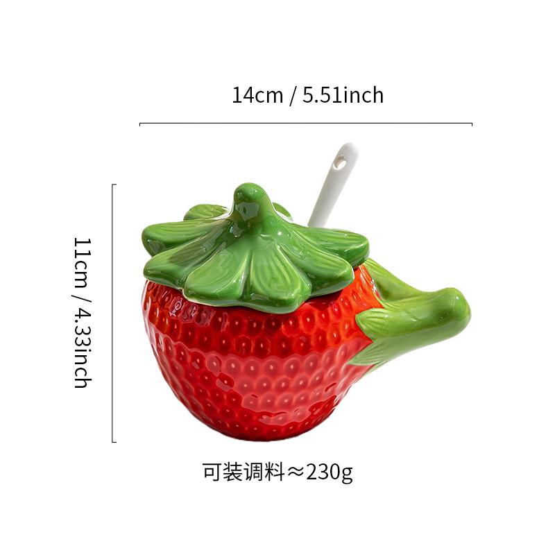 European Ceramic Strawberry Cruet Oil Pot Creative Fruit Kitchen Seasoning Jar Salt Sugar Chili Jar Soy Sauce Vinegar Bottle New