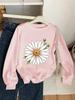 Crewneck Sweatshirt for Girls Featuring a Daisy Design with Green Leaves And Buds. It'S Machine Washable
