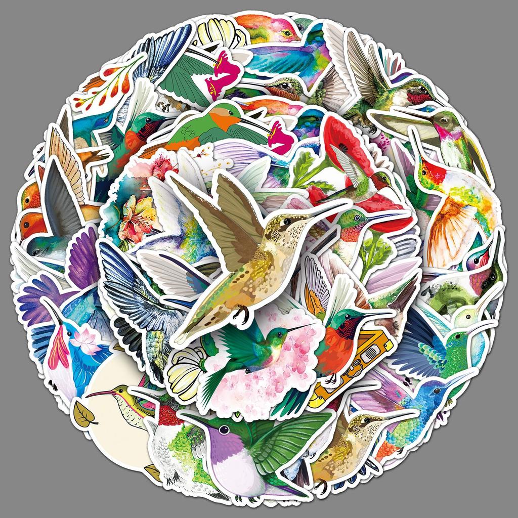 50 Kolibri-Doodle-Aufkleber Personalisierte Cartoon-Aquarellvogel-Dekoration Handyhülle Koffer Wasserbecher-Aufkleber