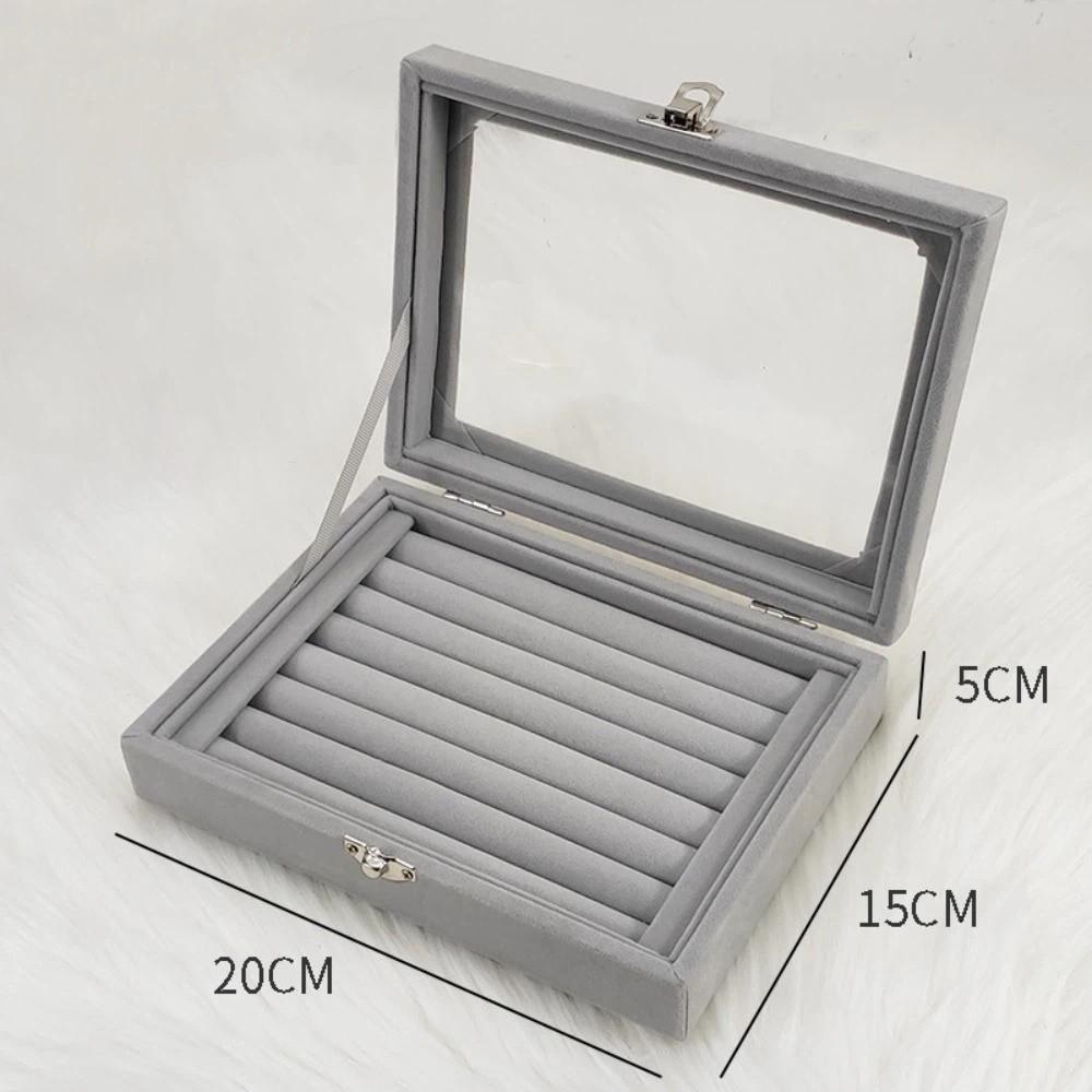 

Flannel Lining Ring Storage Box Display Organizer Dust-Proof Design Jewelry Storage Box With Cover High Capacity сірий