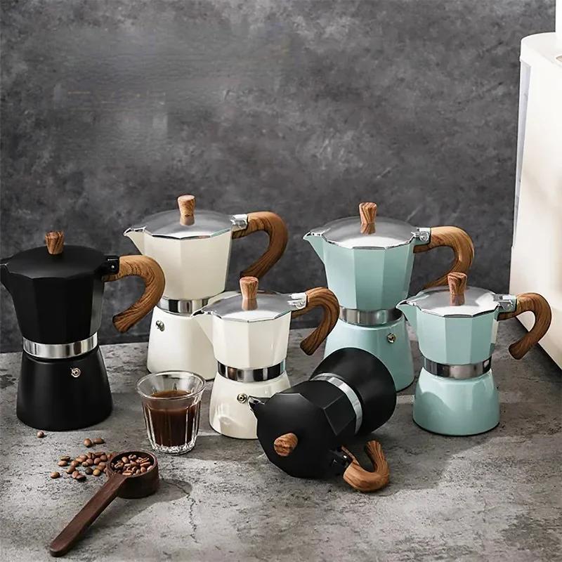150ML Italian Moka Pot Stove-Top Coffee Maker with Aluminum Pressure Valve for Espresso Cold Brew Durable Octagonal Design