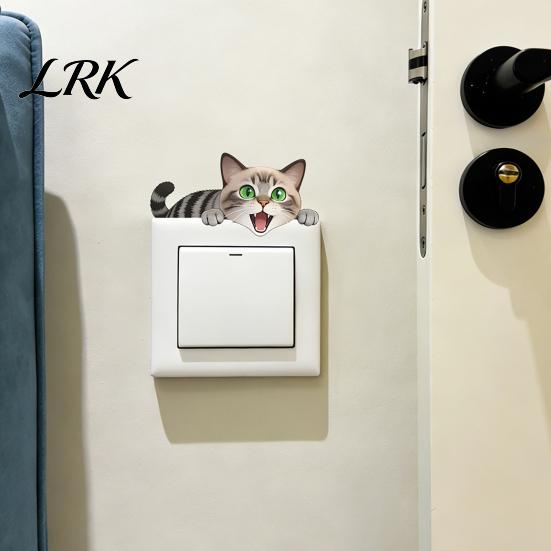 Modern Illustration Switch Plate Cover Light Stickers, Cartoon Animal Cute Cat Decor, Waterproof Removable Thin Sticker Stickers for Switch,