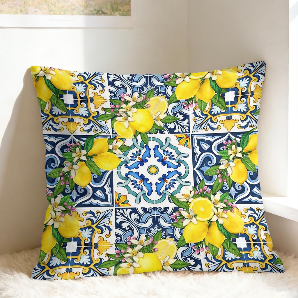 Lemon and Blue Pattern Pillow Case Soft Pillow Cover For Sofa Car Home Decor Novelty Cushion Cover
