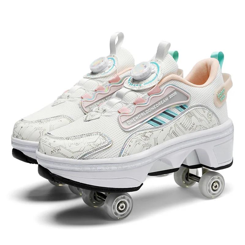 Kinder Rollschuhe Jungen Mädchen Lässig 4 Räder mit Bremsen Outdoor Laufschuhe Parkour Verformbar Abnehmbar Mode Skates