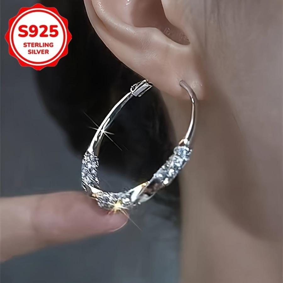 925 Sterling Silvery Large Round Earrings for Women- Minimalist Round Design, Cool Color Aesthetics, Versatile Daily Party Accessories