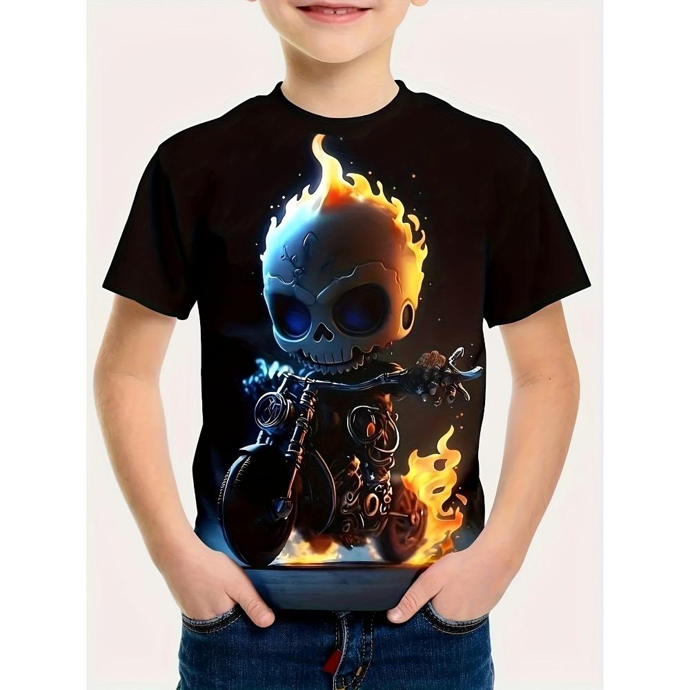 Kids Clothes Boys Tshirt Short Sleeve 3D Skull Print Children Summer Clothes Creative Stylish Streetwear Round Neck Girl Clothes