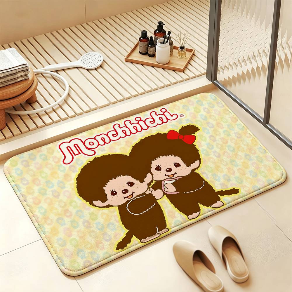 So Cute M-MonchhichiS Cartoon Short Plush Rug Carpet mat Machine Washable Soft Comfortable Anti‑Slip Floor Mat Home Decor