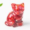Natural Crystal Gravel Resin Sitting Turning Face Cat Figurine With Gold Foil Cute Desktop Decor For Home Office