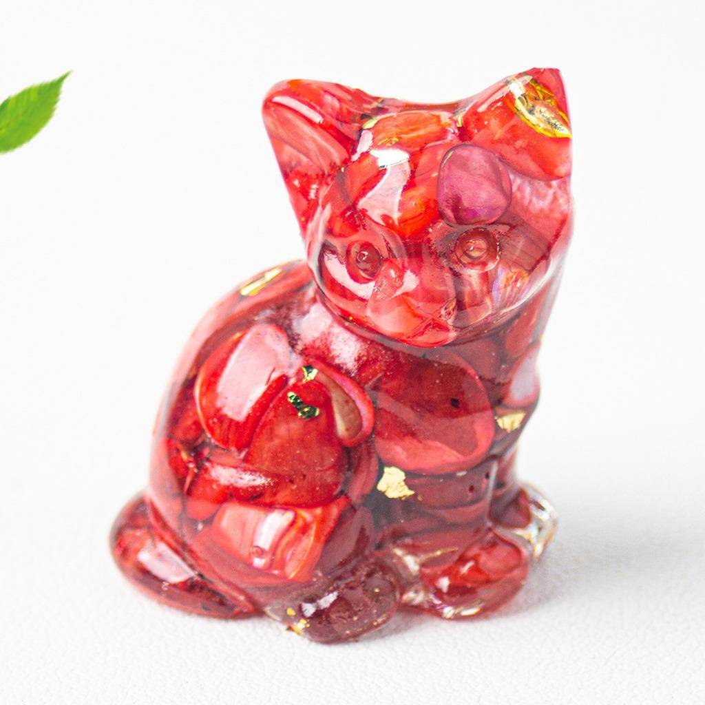 Natural Crystal Gravel Resin Sitting Turning Face Cat Figurine With Gold Foil Cute Desktop Decor For Home Office
