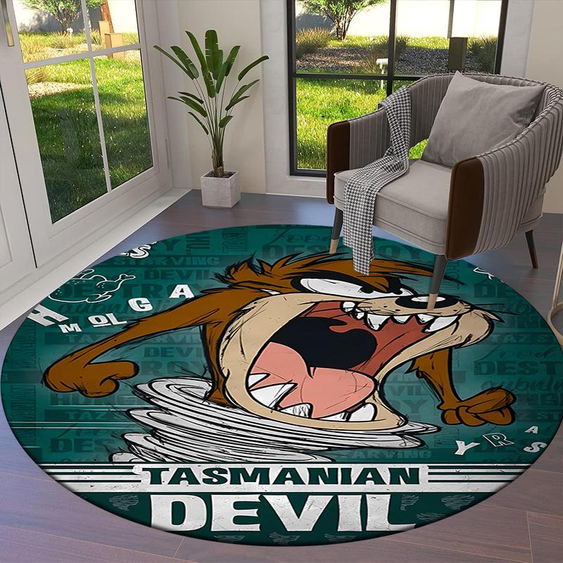 Tazmanian Devil Round Area Rug,Carpet Rug for Living Room Bedroom Sofa Playroom Decor,Non-slip Floor Mat