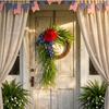 Patriotic Floral Wreath with Artificial Roses and Hydrangeas Decorative Hanging Garland for Seasonal Home Wall Door Decoration