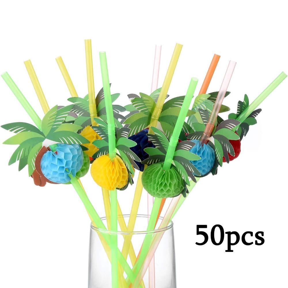 50pcs Coconut Tree Drinking Straws Hawaiian Beach Cocktail Luau Party Decorations Supplies 50pcs