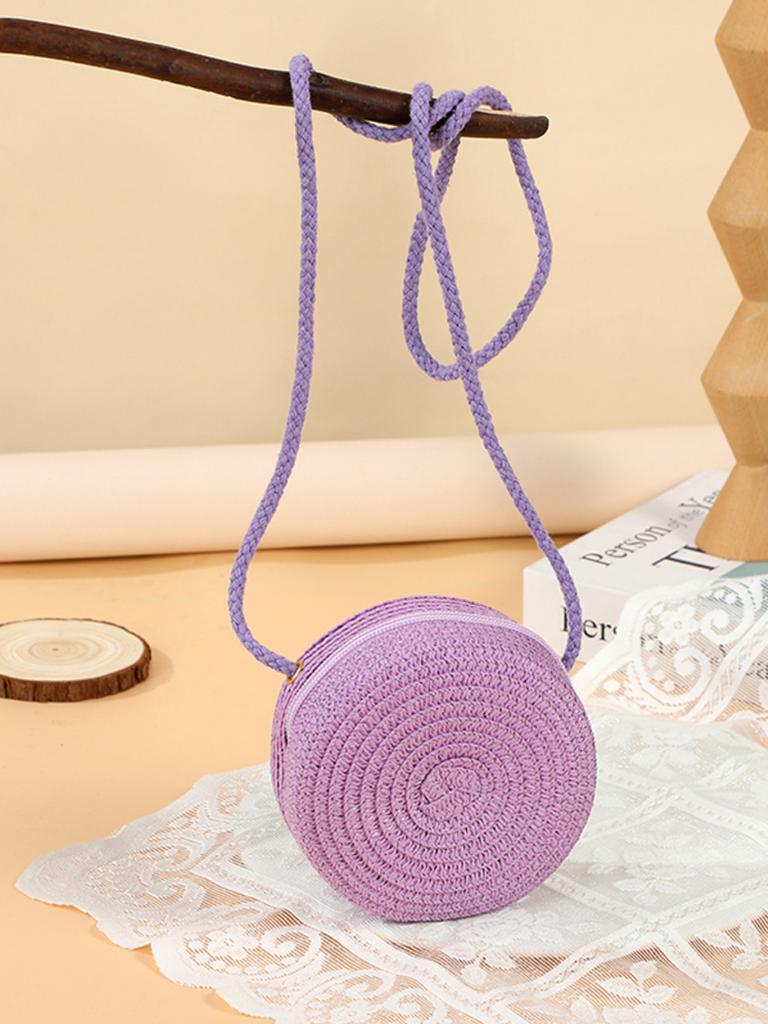 Summer Cute Large Straw Bag Woven Bag for Women, New Seaside Beach Straw Woven Small Round Bag, Mobile Phone Bag, Crossbody