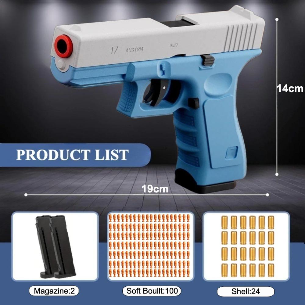 Shell Throwing G17 Automatic Shooting Soft Bullet Toy Gun with Blowback Outdoor Sports Shooting Game Christmas Gift for Children