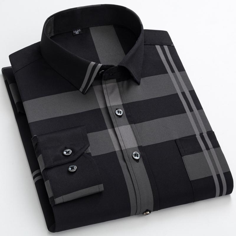 Stripe Print Casual Button Up Long Sleeve Easy-Care Shirt With Chest Pocket, Slightly Stretch Men's Semi-formal Dress Shirts