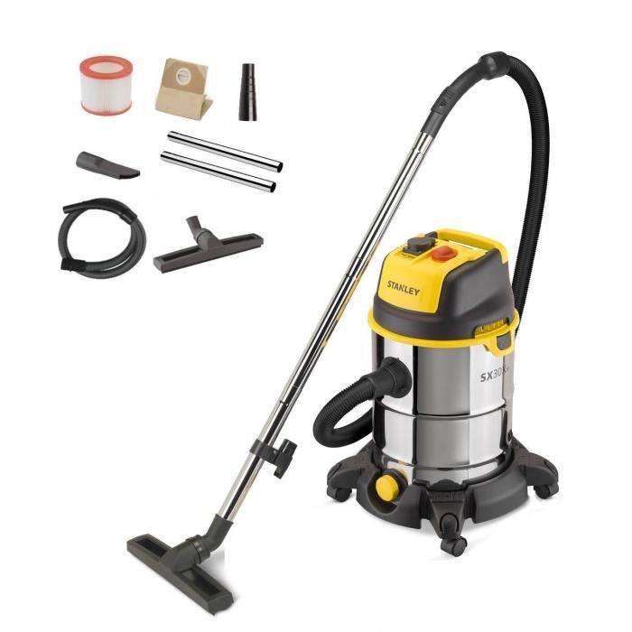 Aspirateur Eau Et Poussière Sur Chariot - Stanley - Cuve Inox 50L - 1600W - Avec Prise Électroportatif