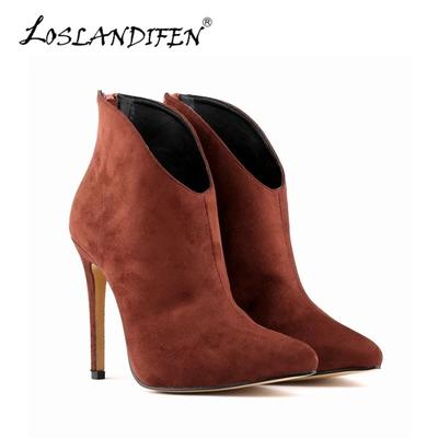 Womens Sexy Pointed Toe High Heels Stiletto Ankle Boots Shoes Winter Faux Velvet Short Boots