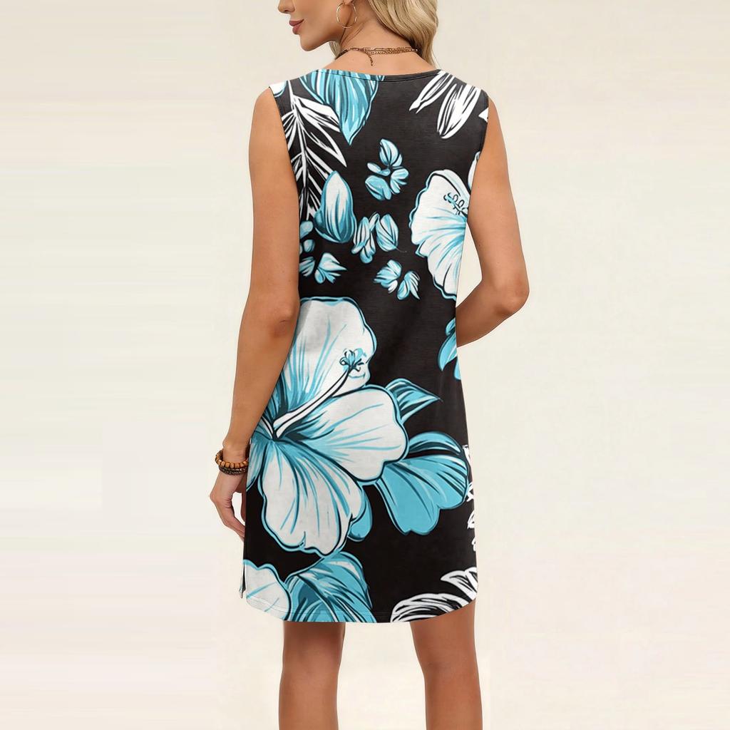 Women's Loose-Fit Casual Printed Split-Hem Sleeveless A-Line Dress