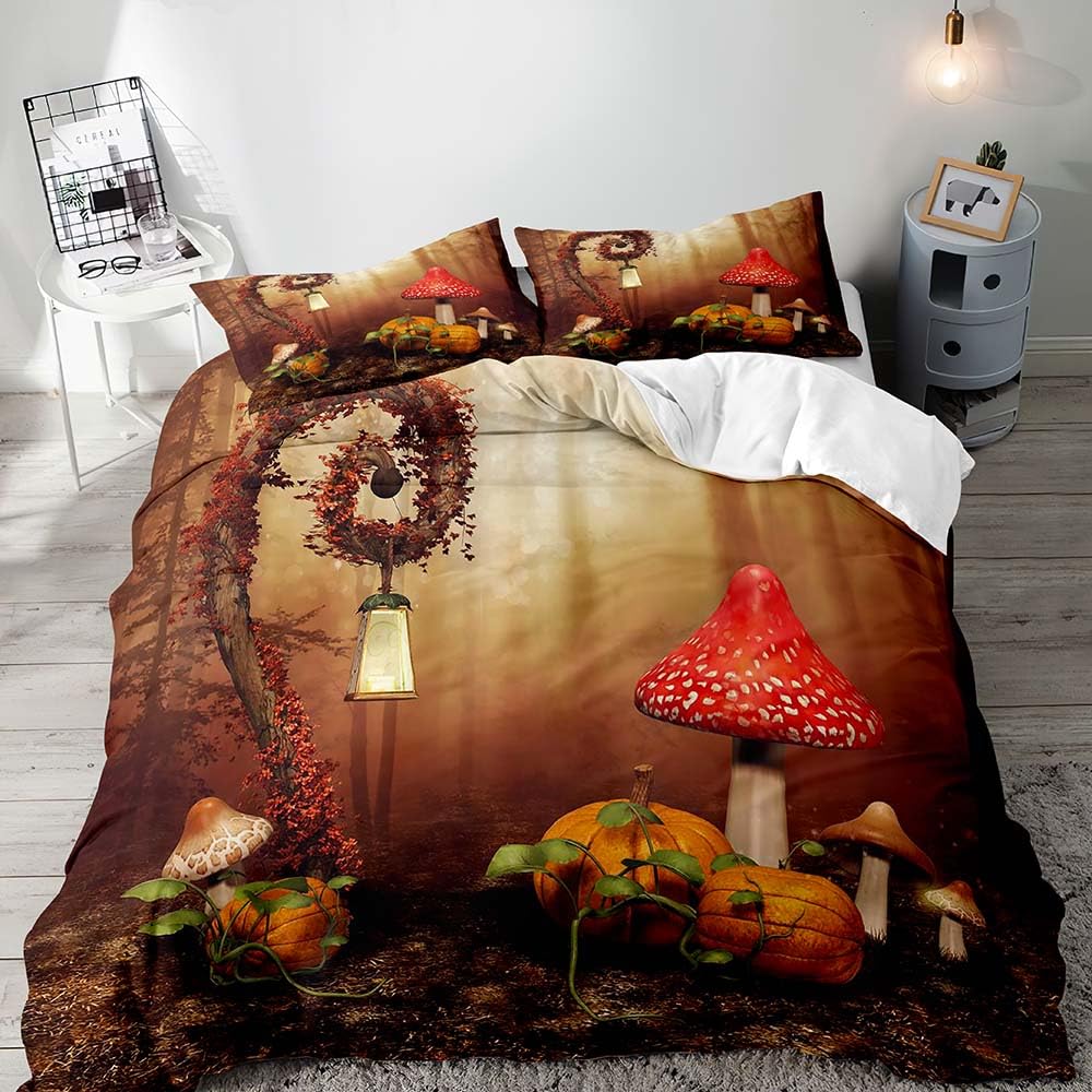 Mushroom King Duvet Cover Set Teens Girls Boys Kids Single Bedding Wonderland Enchanted Forest Butterfly Comforter Cover Set