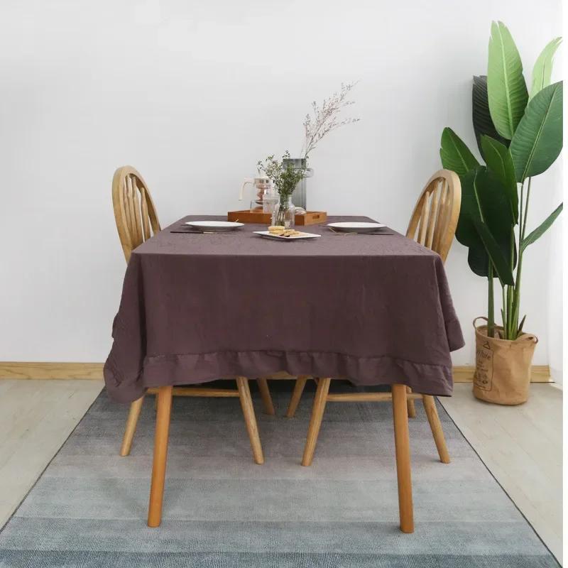 100% Cotton Table Cover Red Farmhouse Ruffle Tablecloth Soft Water-washed Tablecloths for Rectangle Party Wedding Decor Durable