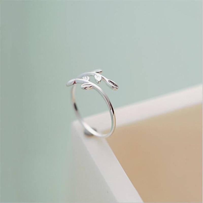 New Arrival Sleek Simple Leaf Korean Stylish Fashionable  Sterling Color Jewelry Temperament Sweet Branches Personality Opening Rings