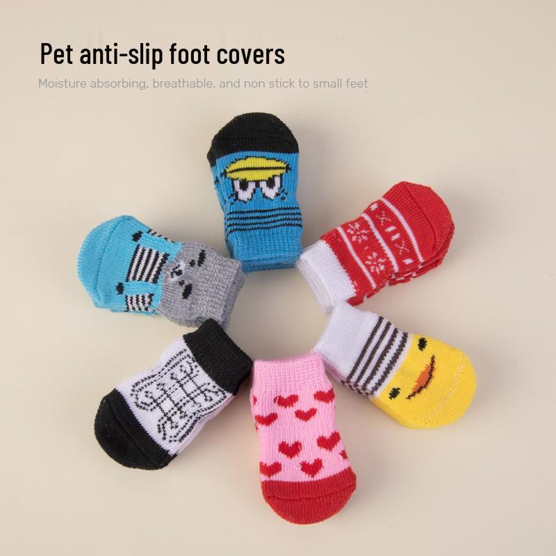 Spot Pet Non-Slip Knitted Socks 4-Pack for Small Dogs - All Seasons Dog Foot Covers