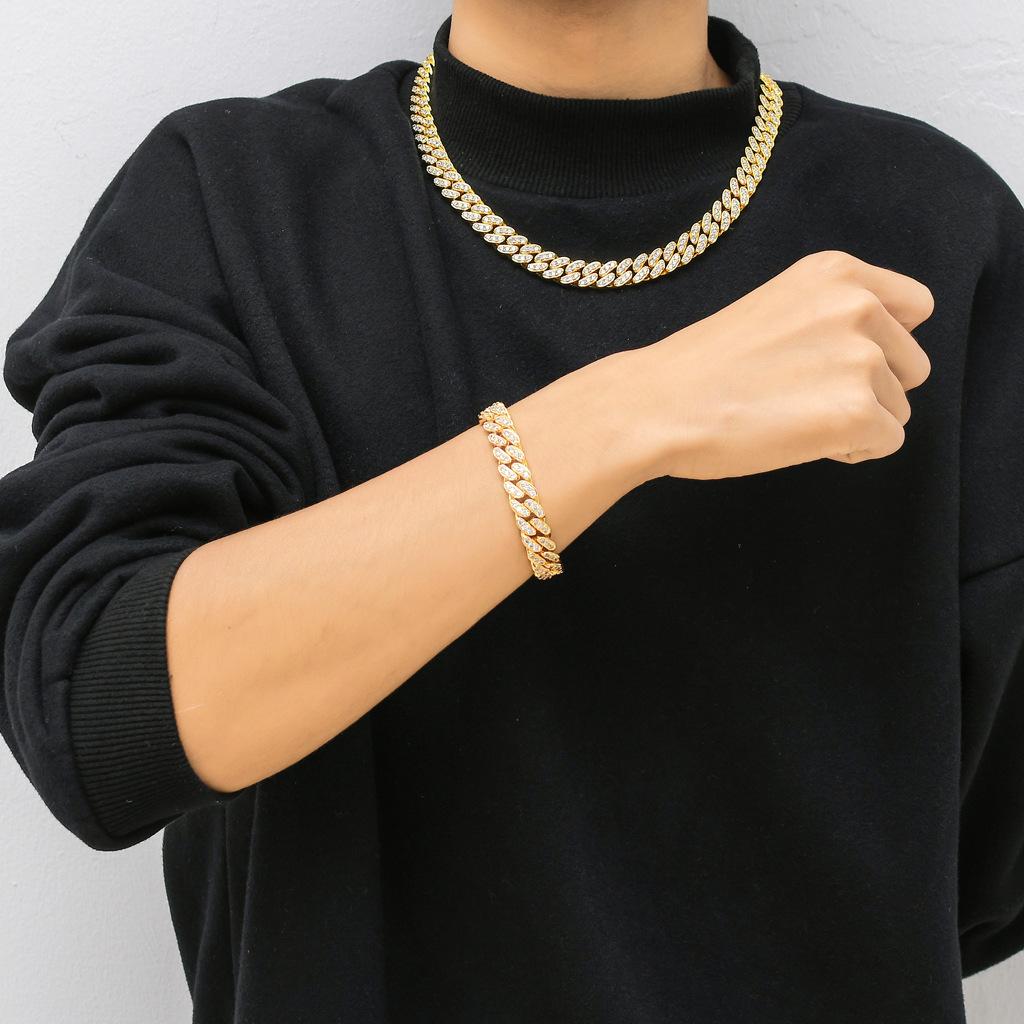 High Quality Custom 18K Gold Cuban Link Chains 12mm Diamond Iced Out Cz Miami Cuban Chain Hip Hop Necklace Mens Jewelry