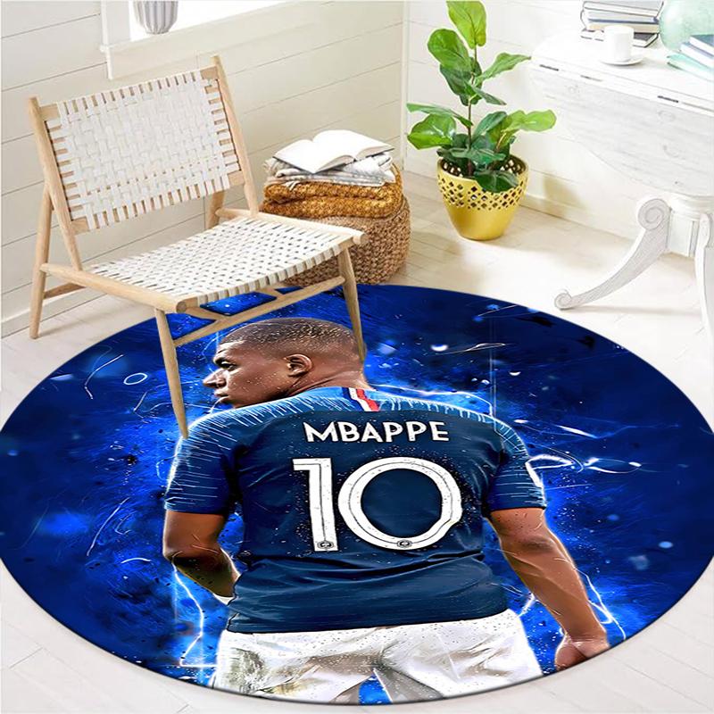 Mbappe Round Area Rug,Carpet Rug for Living Room Bedroom Sofa Playroom Decor,Non-slip Floor Mat