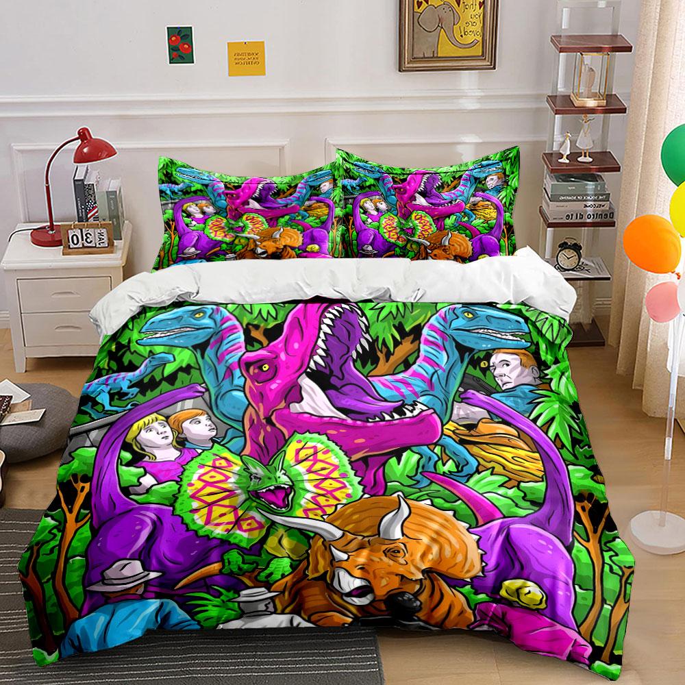 "Colorful Dinosaur 3-Piece Set" Suitable for kid's and adults' bedroom,Multiple sizes, Exquisite 3PC bedding set, gift
