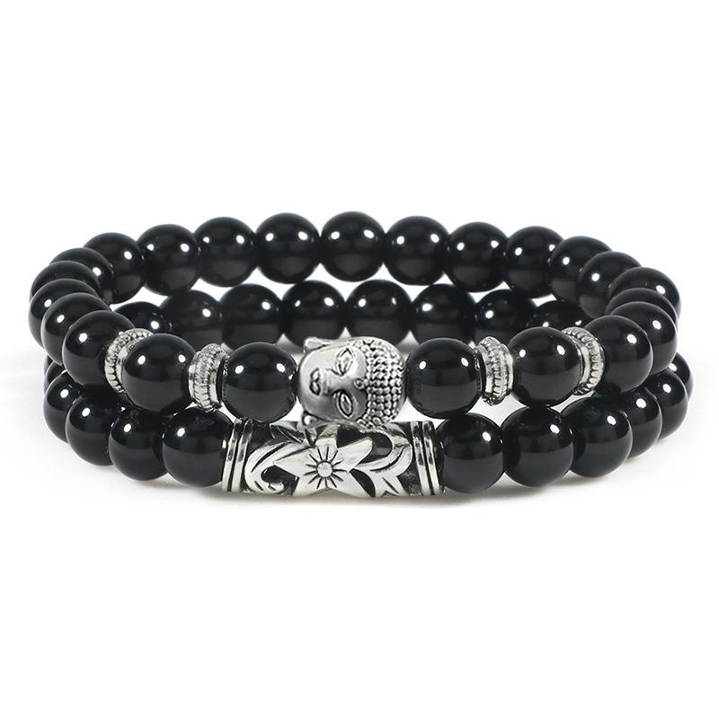Herren Retro Obsidian Perlenarmband - Trendiges, Nischen-Design für Glück.